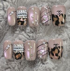 Designer -Inspired Pink Pearl Leopard Press-On Nails